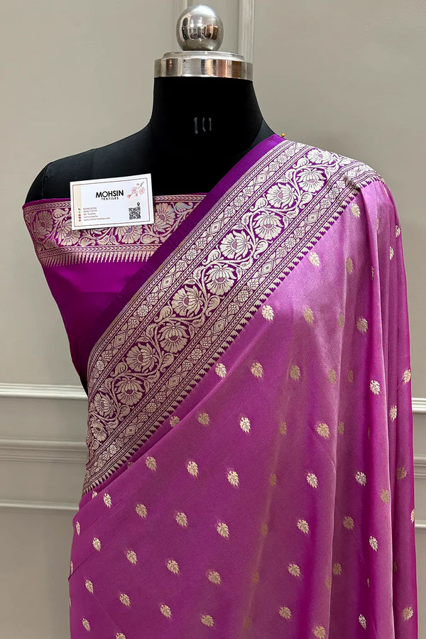 Magenta and Purple Rudraksha Buti Katan Silk Banarasi Saree