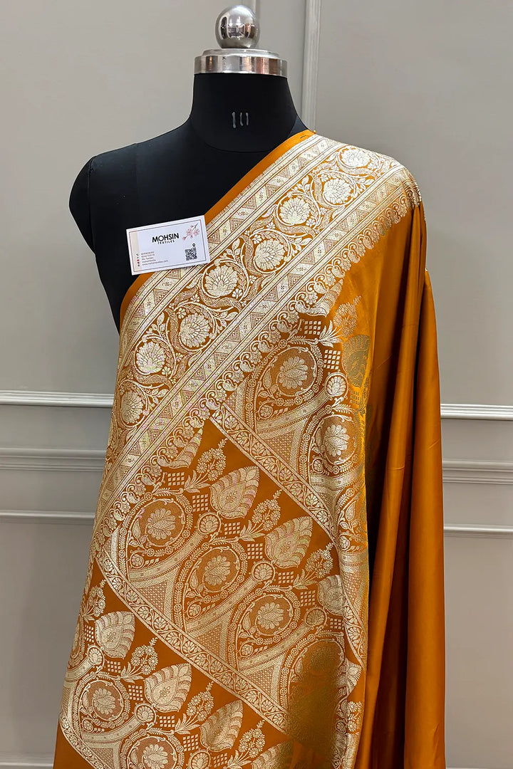 Mustard Royal Plain Katan Silk Banarasi Saree