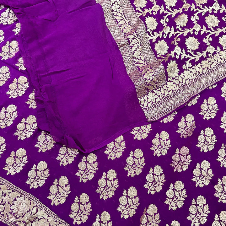 Purple Guldasta Pure Georgette Silk Banarasi Suit