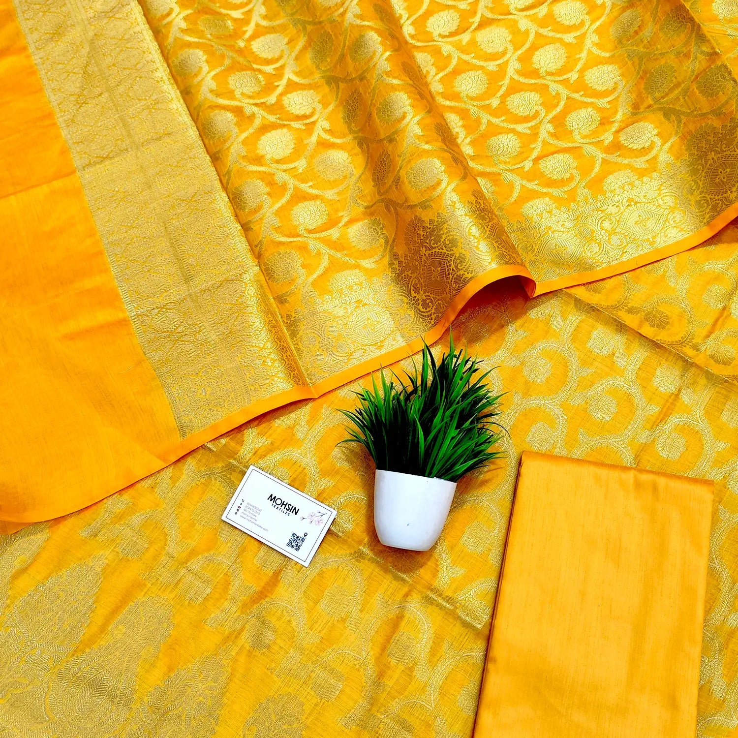 Yellow Kalgha Jaal Banarasi Silk Suit