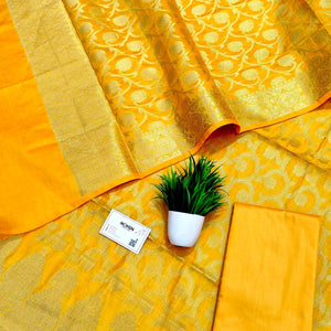 Yellow Kalgha Jaal Banarasi Silk Suit