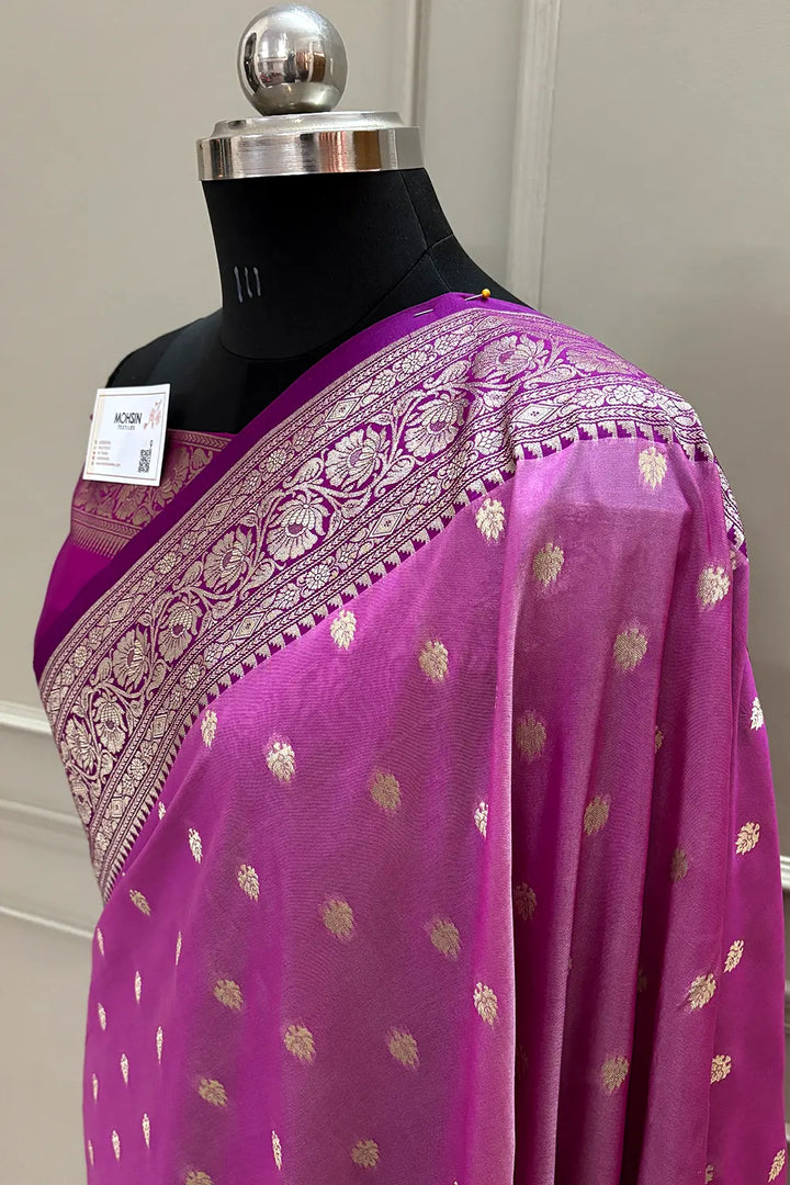 Magenta and Purple Rudraksha Buti Katan Silk Banarasi Saree