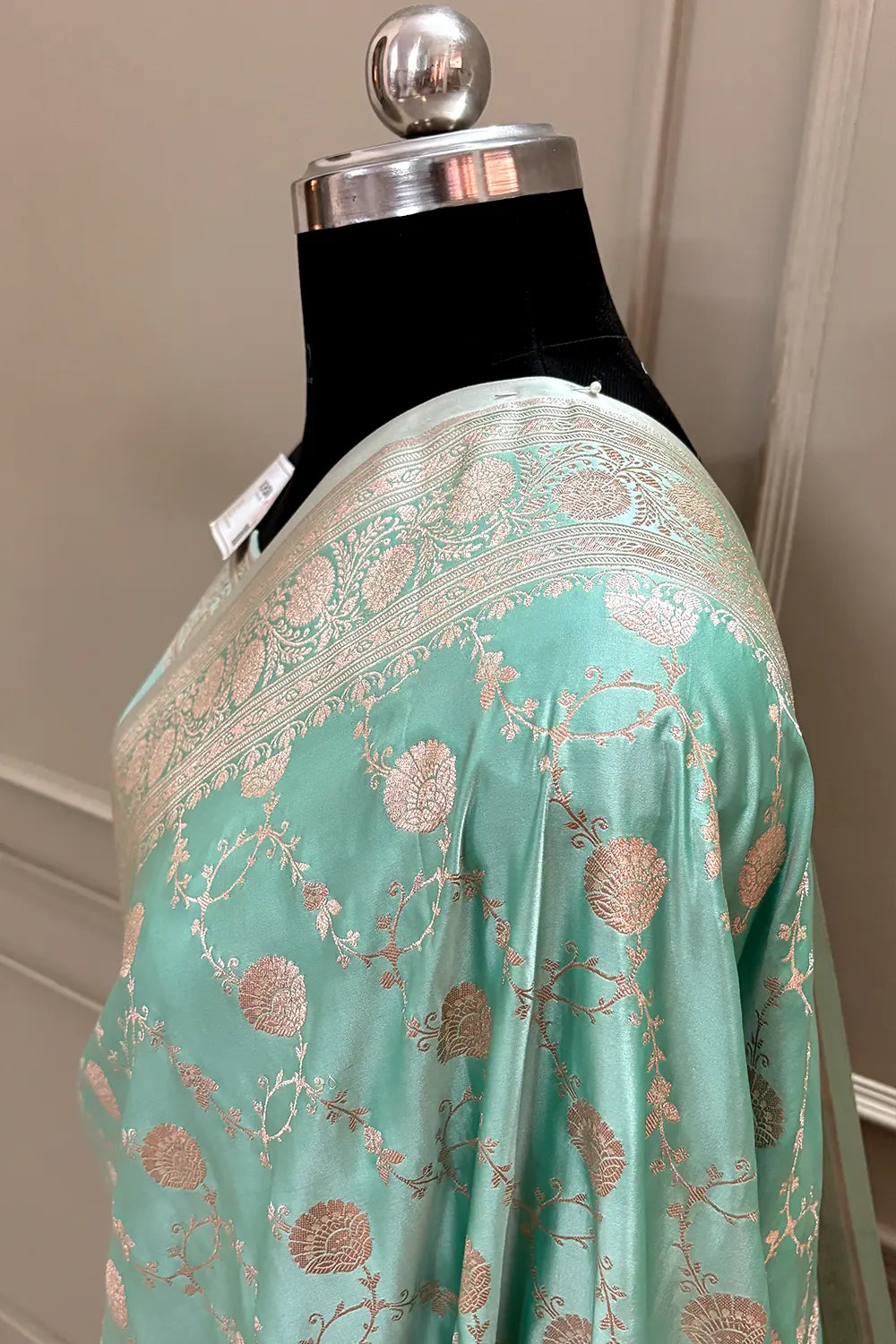 Mint Green Ropeway Jaal Katan Silk Banarasi Saree