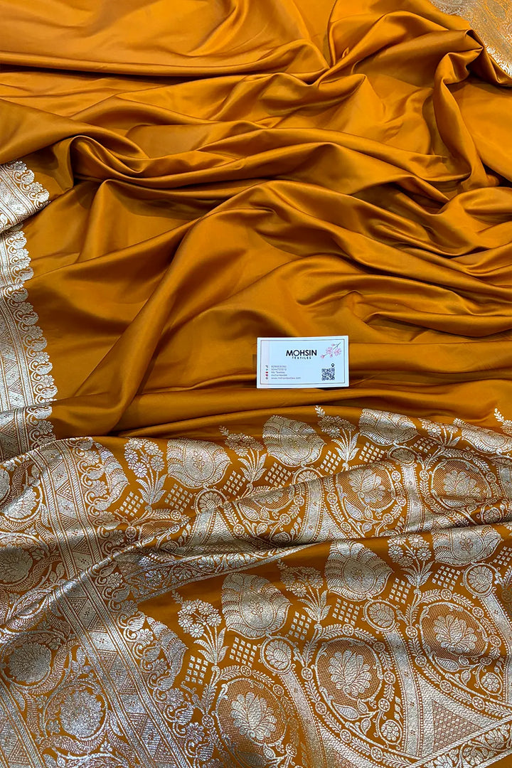 Mustard Royal Plain Katan Silk Banarasi Saree