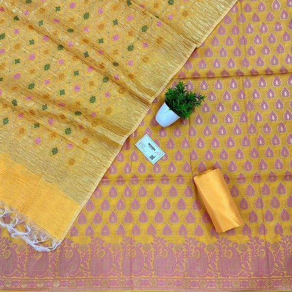 Yellow Kaccha Patta Crush Cotton Silk Banarasi Suit