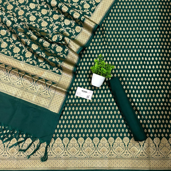 Bottle Green Kalli Buti Katan Silk Banarasi Suit