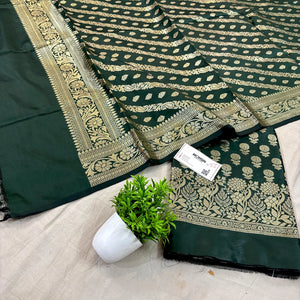 Bottle Green Sunflower Katan Silk Banarasi Suit