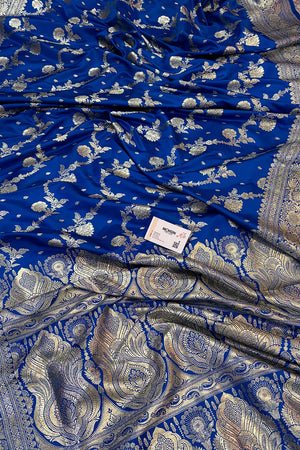 Firozi Tirchi Daal Katan Silk Banarasi Saree