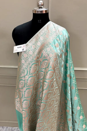 Mint Green Ropeway Jaal Katan Silk Banarasi Saree