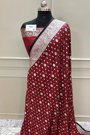 Wine Maroon Chunni Munni Katan Silk Banarasi Saree