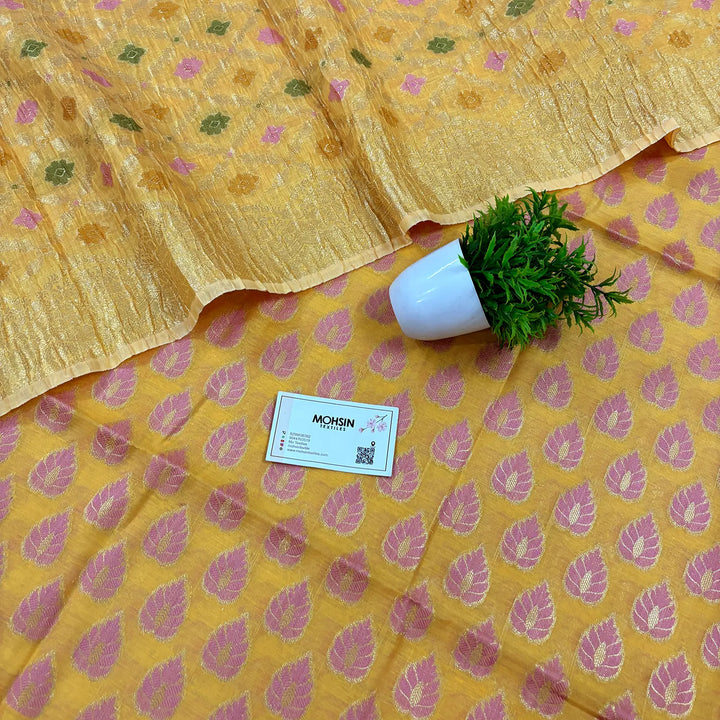 Yellow Kaccha Patta Crush Cotton Silk Banarasi Suit