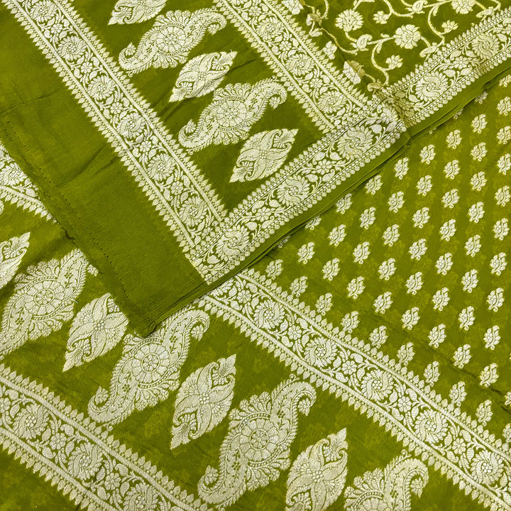 Mehendi Jaguar Shahi Georgette Silk Banarasi Suit