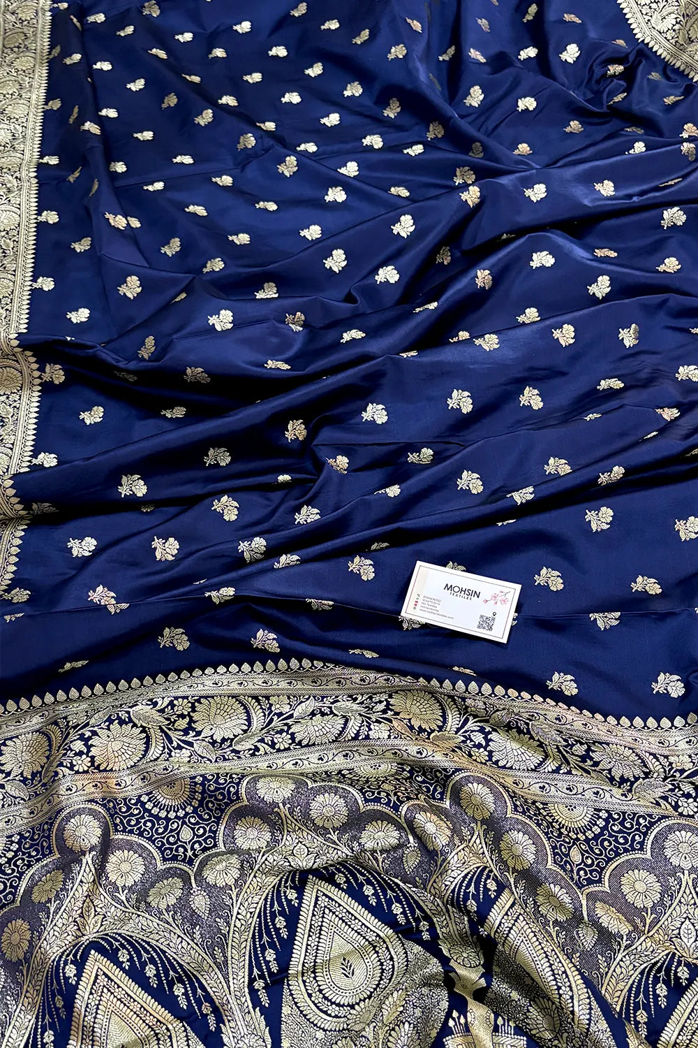 Navy Blue Chaman Buti Katan Silk Banarasi Saree