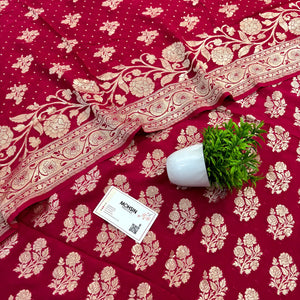 Pinkish Red Guldasta Pure Georgette Silk Banarasi Suit