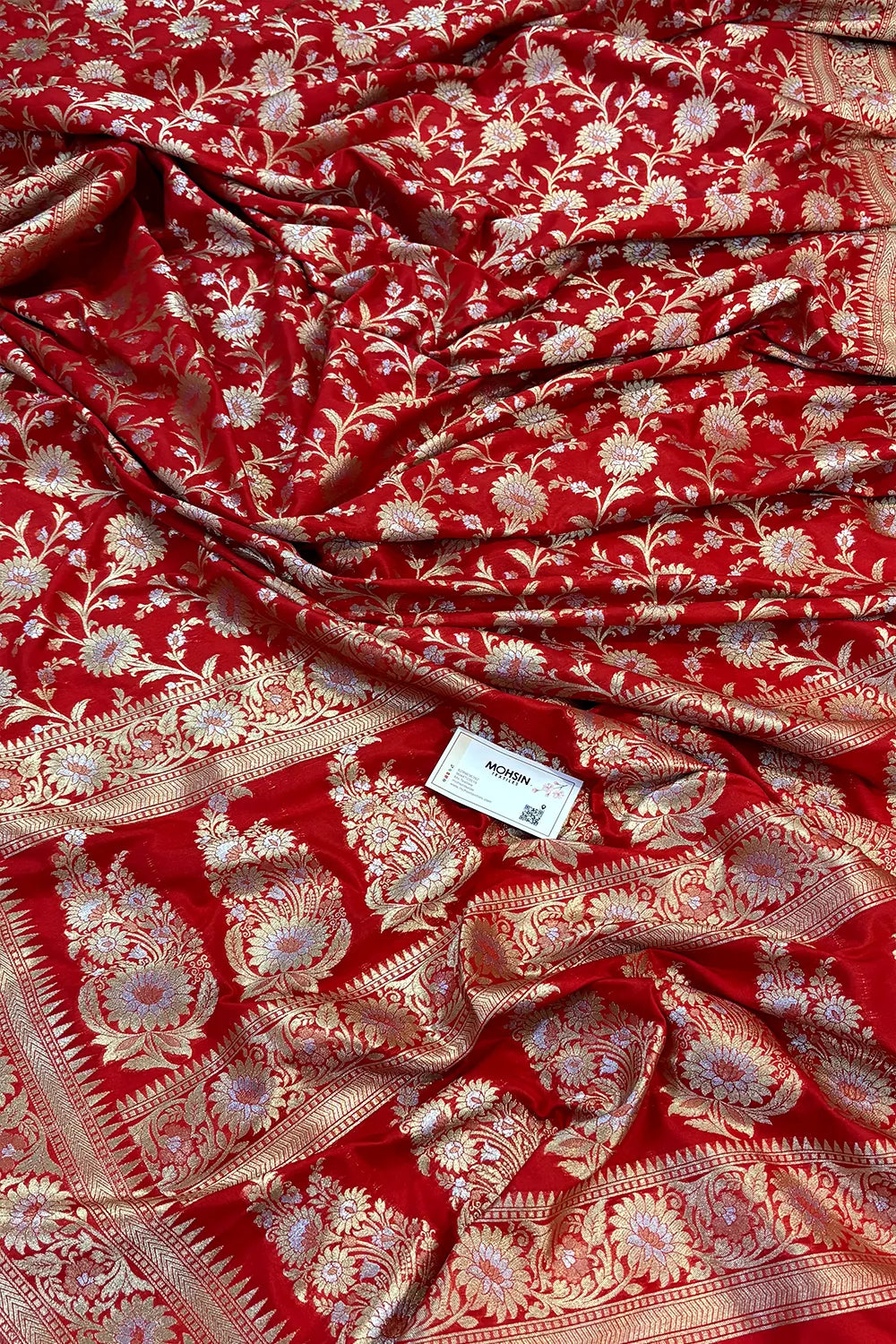 Red Ganga Jamuna Crepe Silk Banarasi Saree