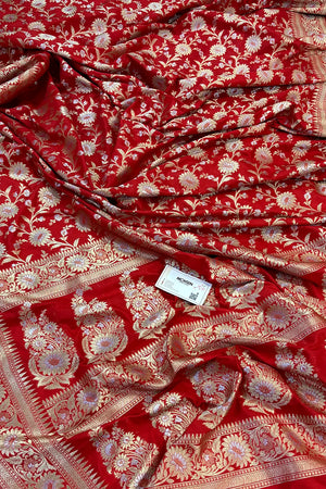 Red Ganga Jamuna Crepe Silk Banarasi Saree