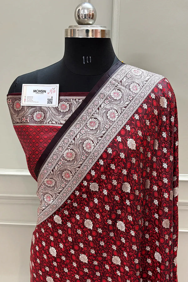 Wine Maroon Chunni Munni Katan Silk Banarasi Saree