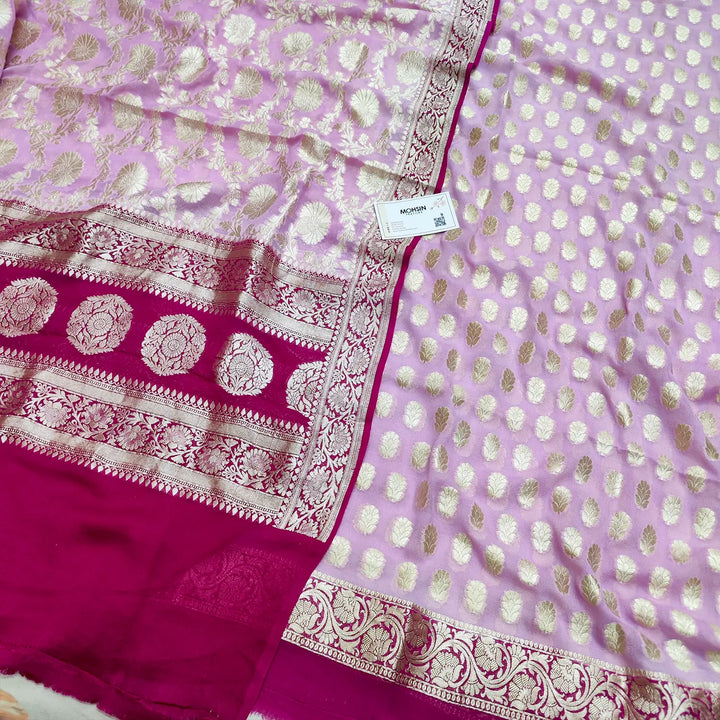 Baby Pink and Pink Khilti Kalli Georgette Silk Banarasi Suit