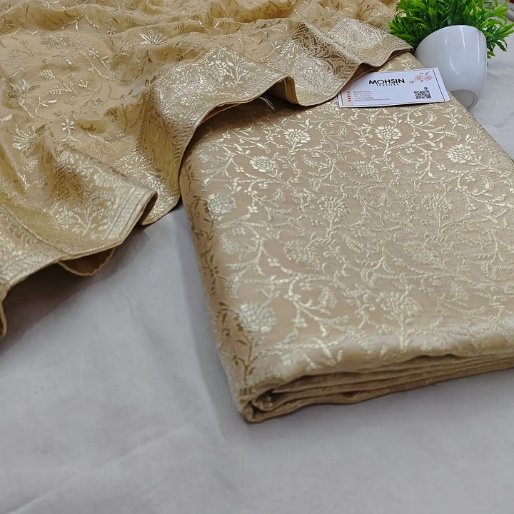 Beige Golden Zari Kimkhab Silk Banarasi Gharara