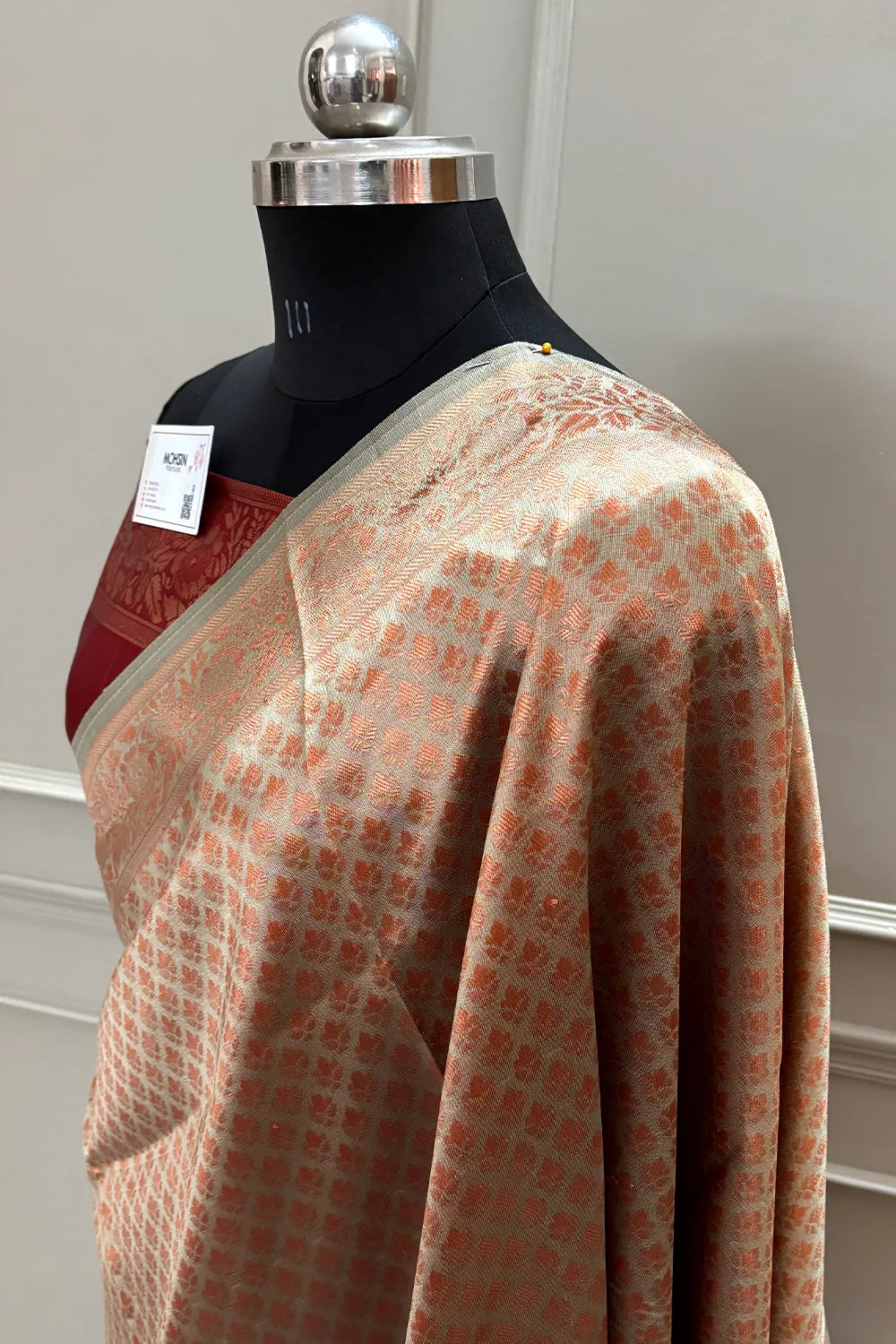 Beige and Maroon Blue Silky Banarasi Saree