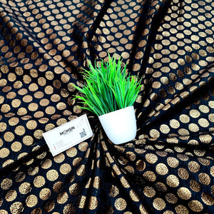 Black Dollar Buti Shimmer Silk Banarasi Fabric