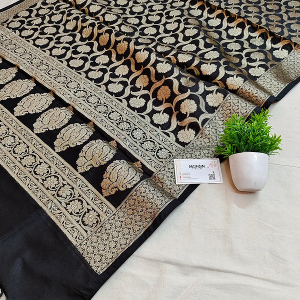 Black Patti Jaal Katan Silk Banarasi Dupatta