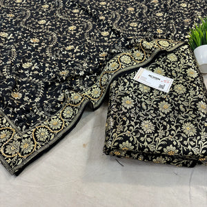 Black Stone Work Kimkhab Silk Banarasi Gharara
