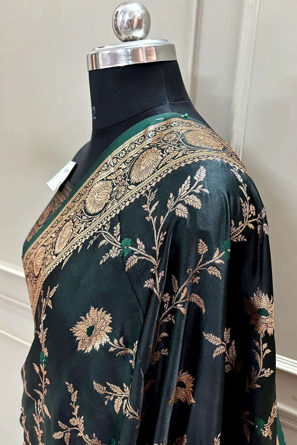 Bottle Green Golden Zari Katan Silk Banarasi Saree
