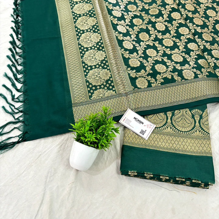 Bottle Green Gumbad Buti Katan Silk Banarasi Suit