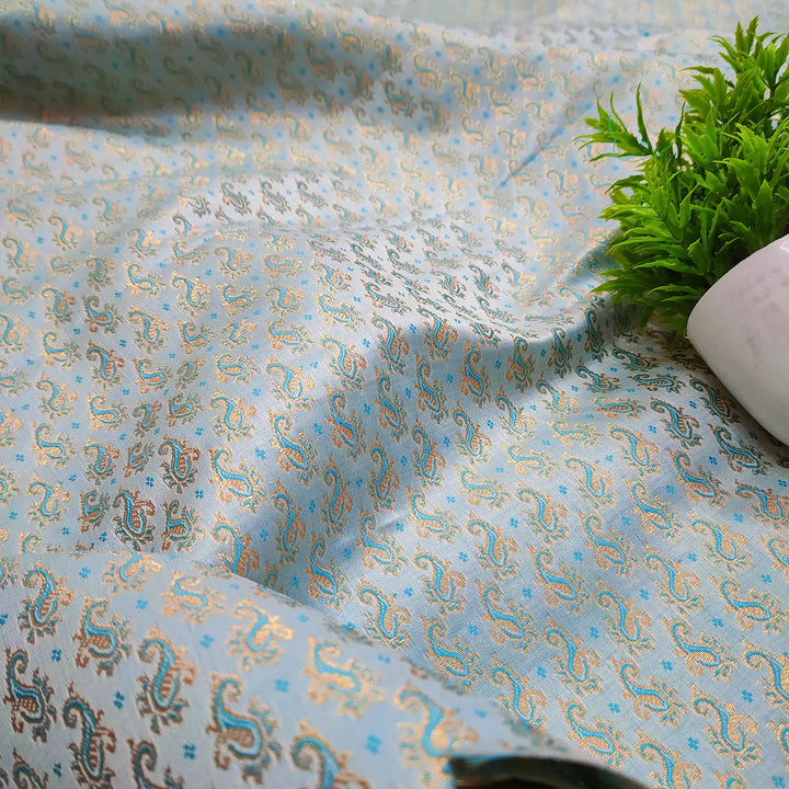 Firozi Brocade Katan Silk Banarasi Fabric