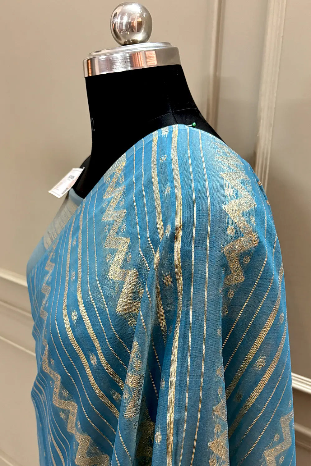 Firozi Resham Zari Chanderi Silk Banarasi Saree