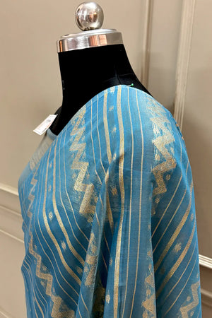 Firozi Resham Zari Chanderi Silk Banarasi Saree