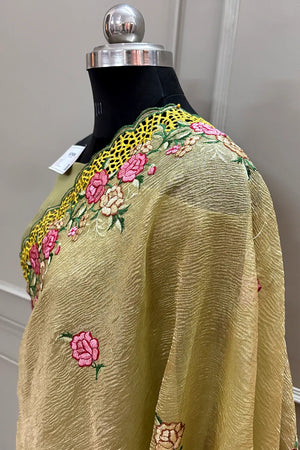 Gold Crush Embroidery Tissue Silk Banarasi Saree