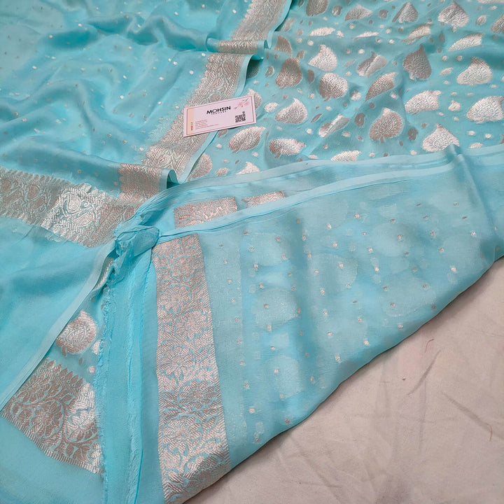 Light Firozi Handloom Khaddi Georgette Banarasi Suit