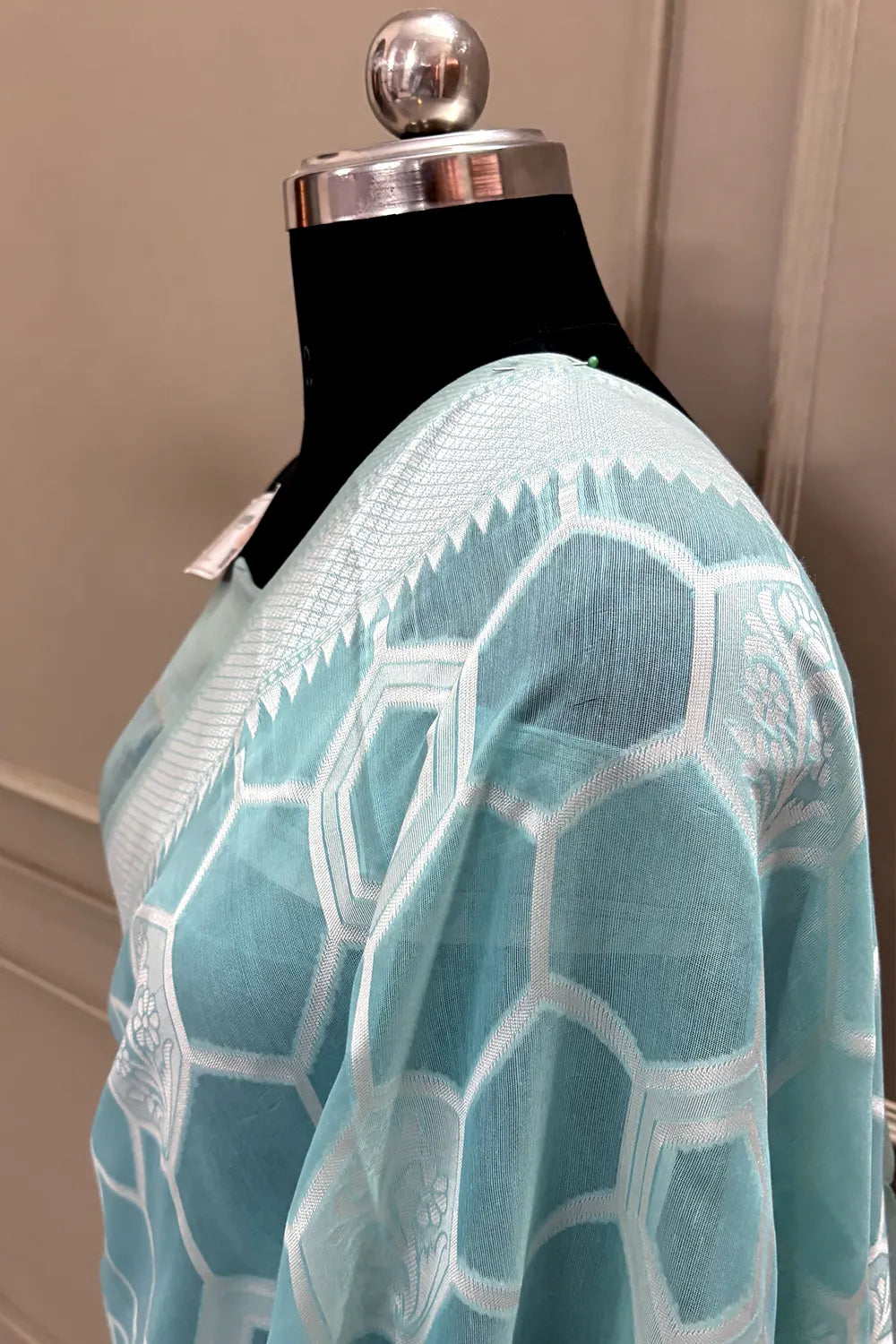 Light Firozi Resham Zari Cotton Silk Banarasi Saree