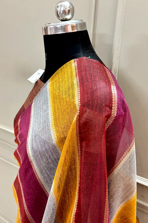 Maroon Resham Zari Chanderi Silk Banarasi Saree