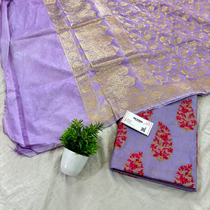 Mauve Ambi Buti Katan Silk Banarasi Suit