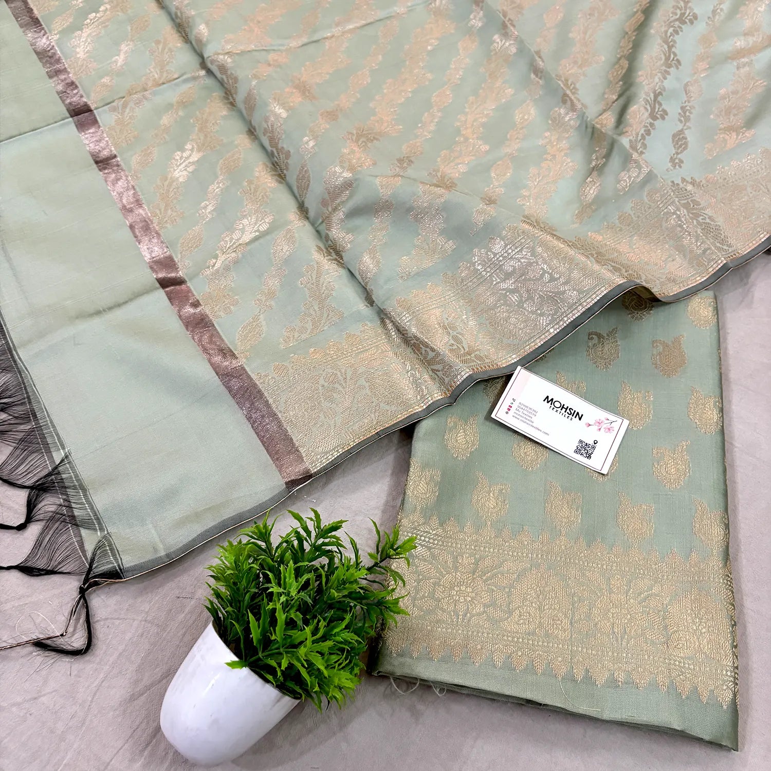 Mint Green Chirag Buti Satin Silk Banarasi Suit