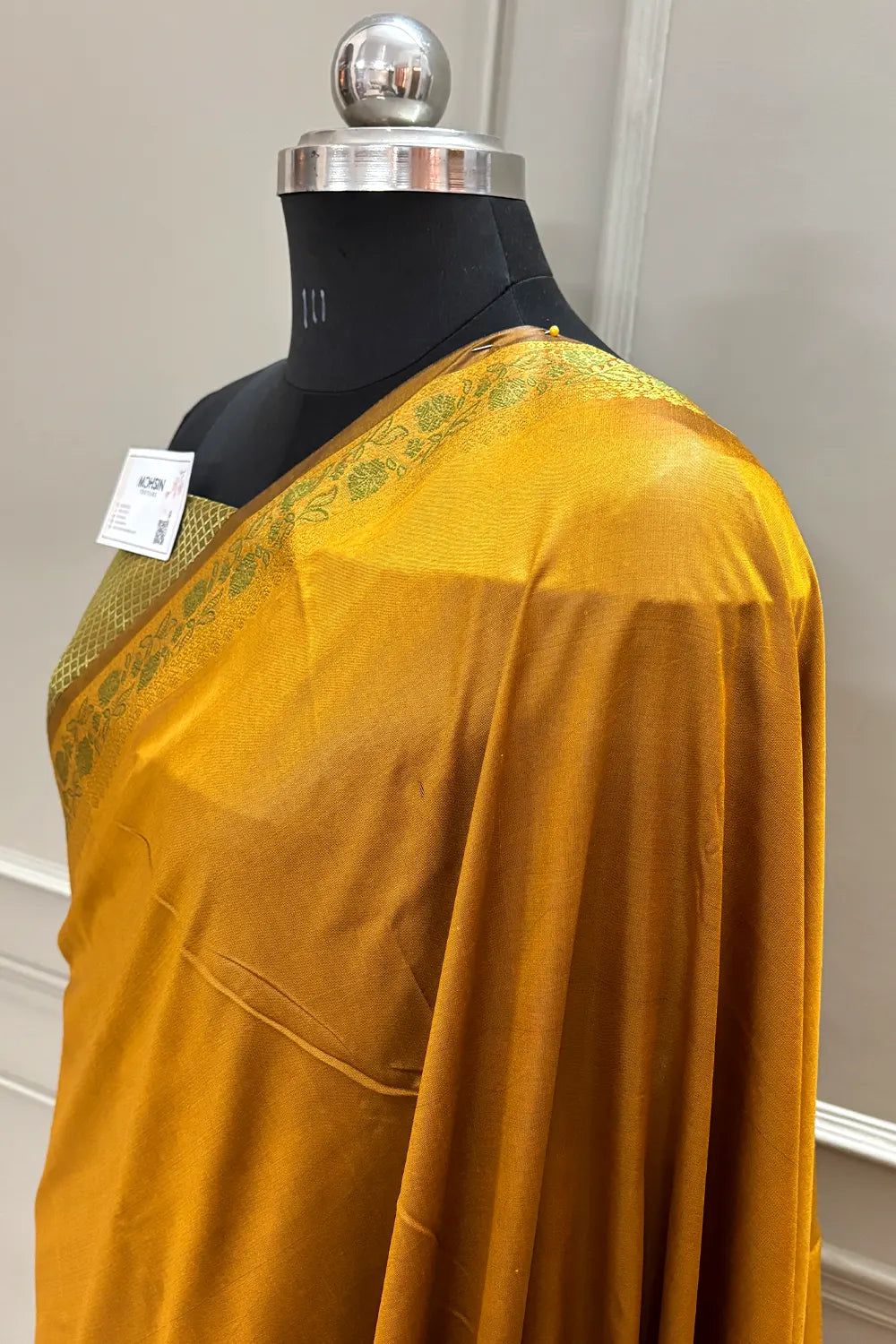 Mustard Plain Golden Zari Silky Banarasi Saree