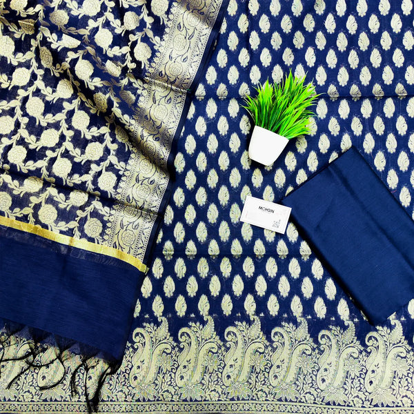 Navy Blue Holika Golden Zari Banarasi Silk Suit