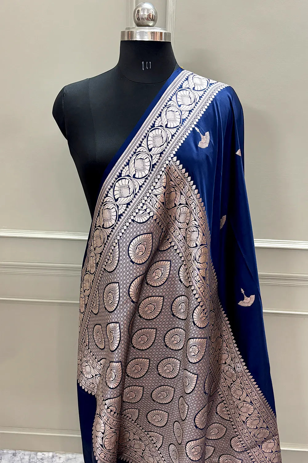 Navy Blue Jellyfish Buti Katan Silk Banarasi Saree