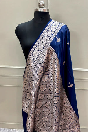 Navy Blue Jellyfish Buti Katan Silk Banarasi Saree