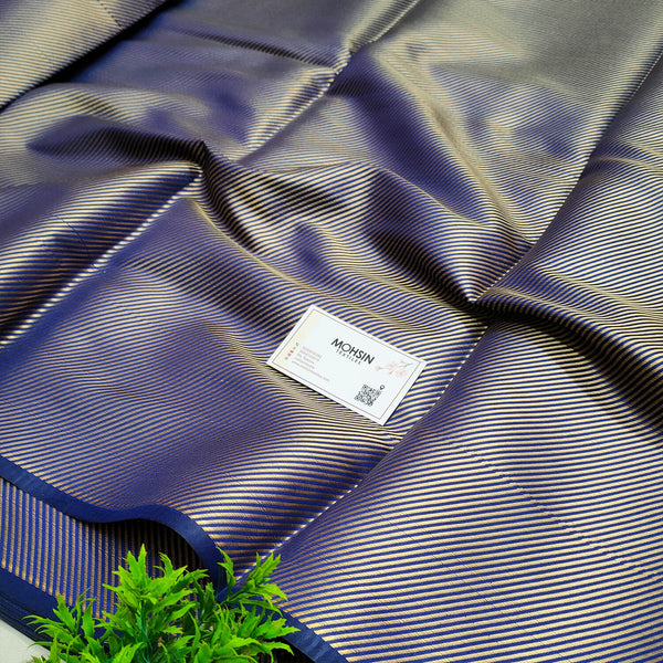 Navy Blue Laher Satin Silk Banarasi Fabric