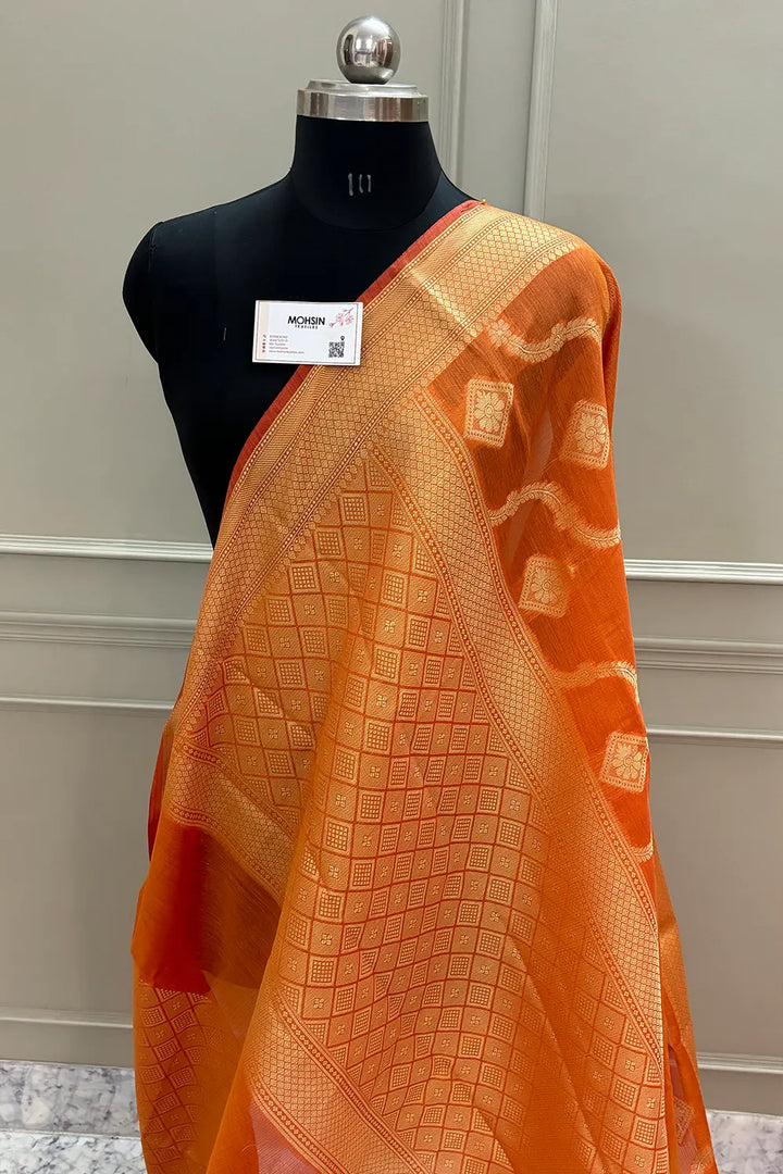 Orange Behti Ganga Chanderi Silk Banarasi Saree