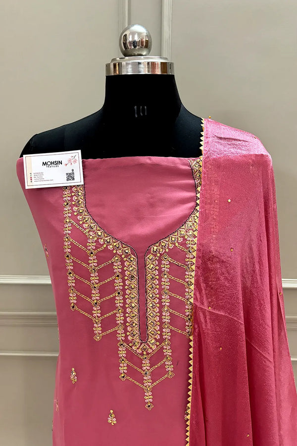 Peach Golden Zari Crepe Silk Salwar Suit