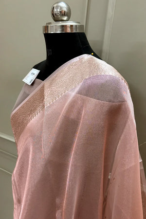 Peach Golden Zari Tissue Silk Banarasi Saree