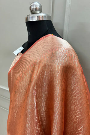 Peach Golden Zari Tissue Silk Banarasi Saree
