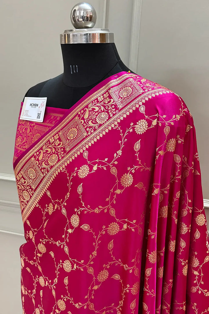 Pink Albeli Jaal Katan Silk Banarasi Saree