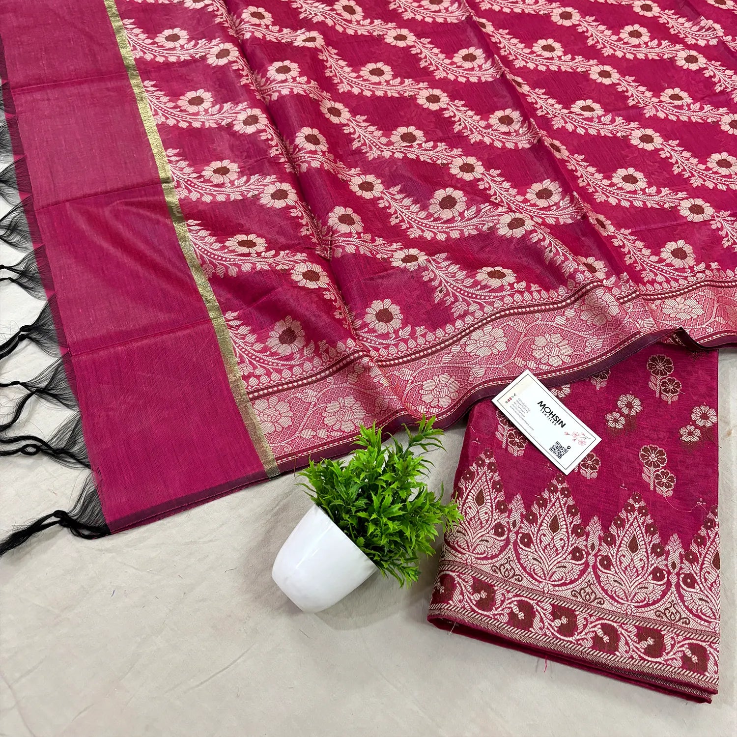 Pink Fan Flower Banarasi Silk Suit