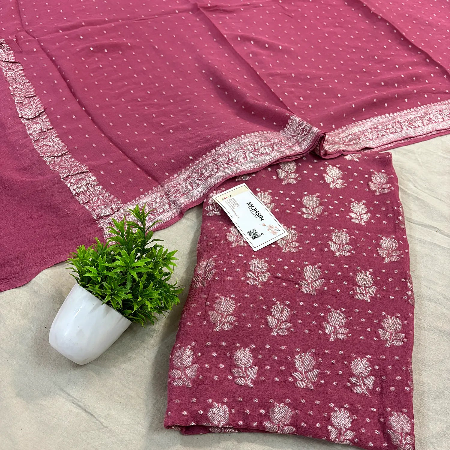 Pink Golden Zari Pure Georgette Silk Banarasi Suit